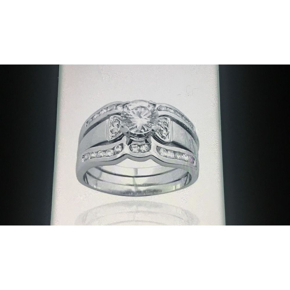 Gorgeous 2 Ct. Bridal Ring & Ring Guard Set Sz 8~Platinum over .925 Sterling